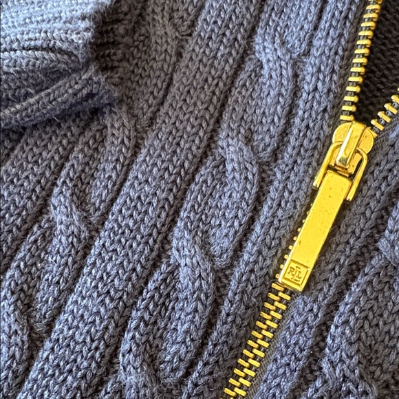 RALPH LAUREN Vintage Navy Cable Knit Zipper Sweater with Gold EUC Size M - Picture 3 of 5